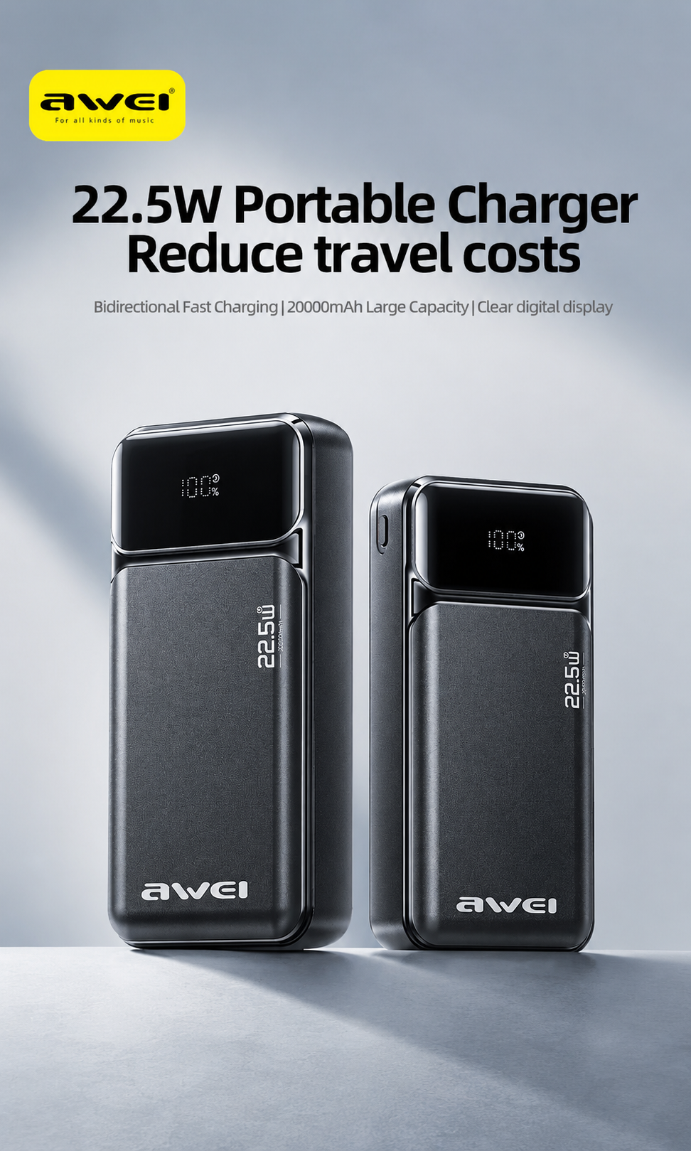 Awei 2000 mAh 22.5 W Fast Charging Power Bank