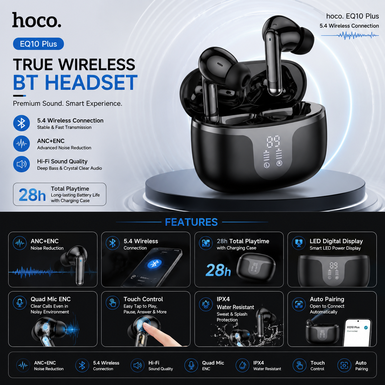 Hoco EQ10 Plus ANC Earbuds